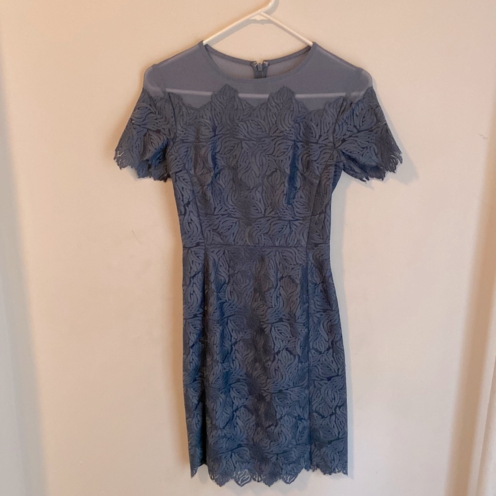 Reiss Bluish Grey Lace Appliqué Dress BNWOT